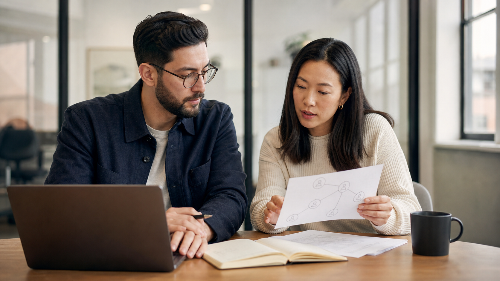 An account executive and customer success manager reviewing customer goals and stakeholders before kickoff
